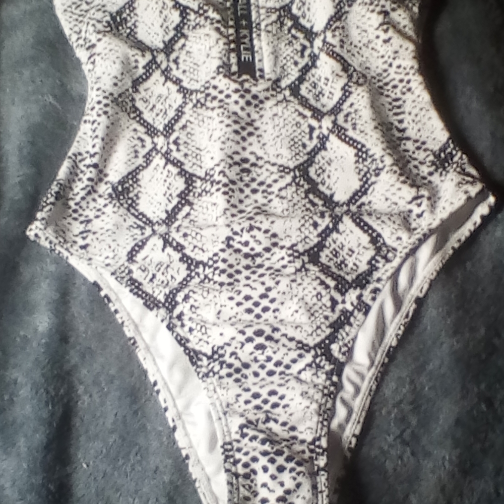 Kendall & Kylie Black and White Snake Print One Piece